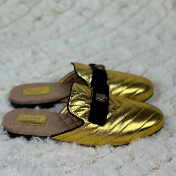 Gucci Gold and Black Quilted Mules Size 37 - Picture 4 of 10